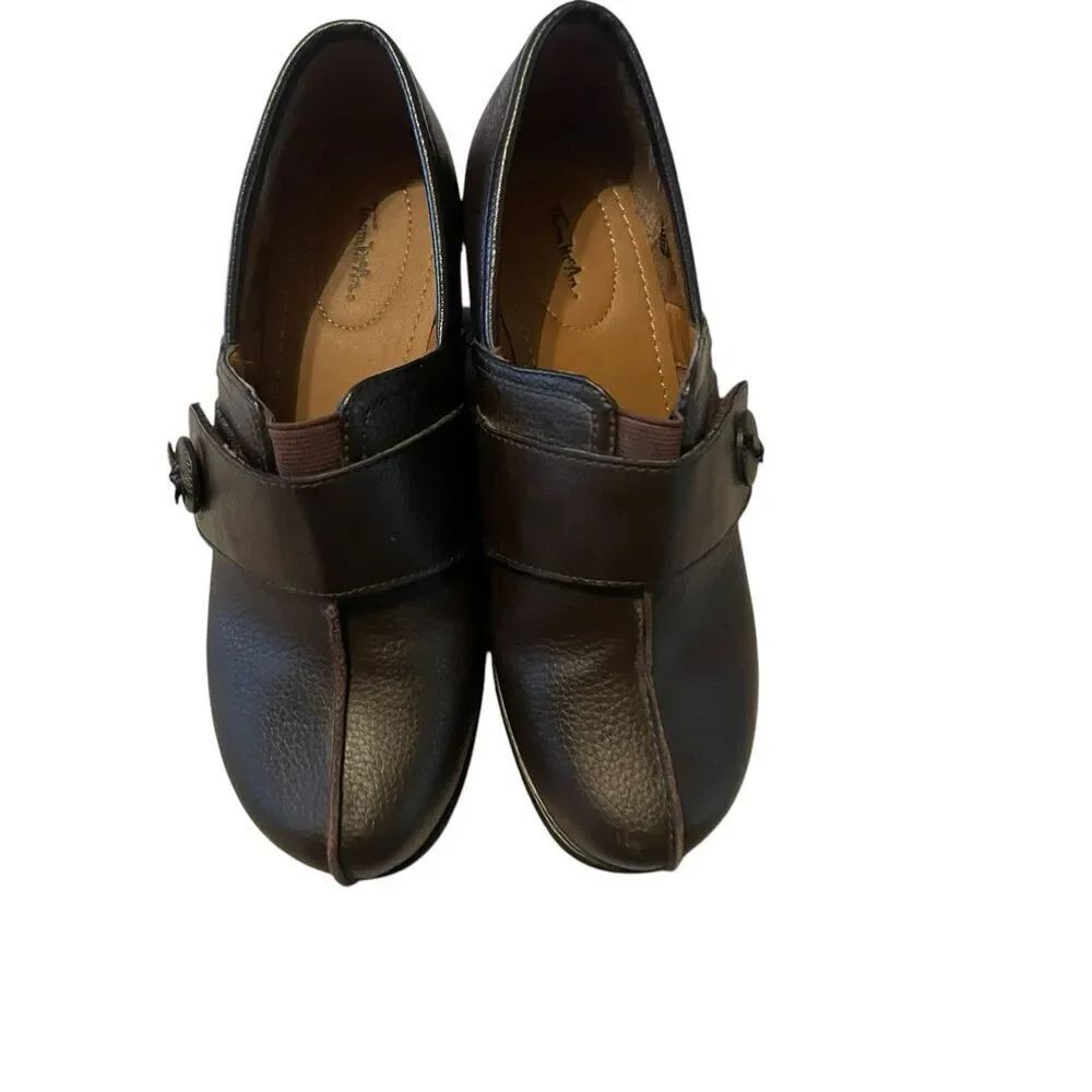 New Thom McAn Womens Dark Brown Leather Gennie Clogs Size 9 W